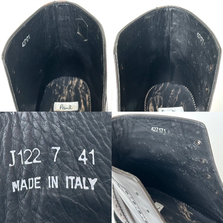 即決 使用少ない イタリア製 Paul Smith ポールスミス メンズ 7 25.5cm程度 本革 レザー ブーツ ウイングチップ ドレスシューズ 革靴 中古