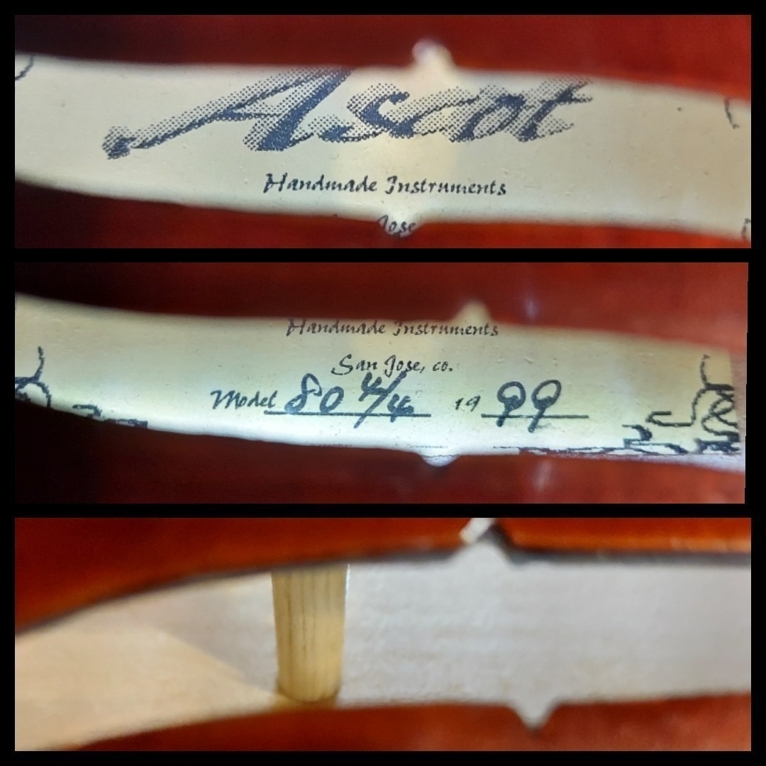 【中古 ジャンク品】Ascot Handmade Instruments San Jose, co.Model 80 4/4 1999 フルサイズ バイオリン ケース 弓付き_画像4