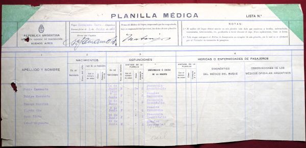 【稀少!!】⑳ 日本からの移民資料 アルゼンチン政府移民局に提出　移民証明書　乗客概要など4通　公文書　日本郵船神奈川丸 1926年7月_画像6