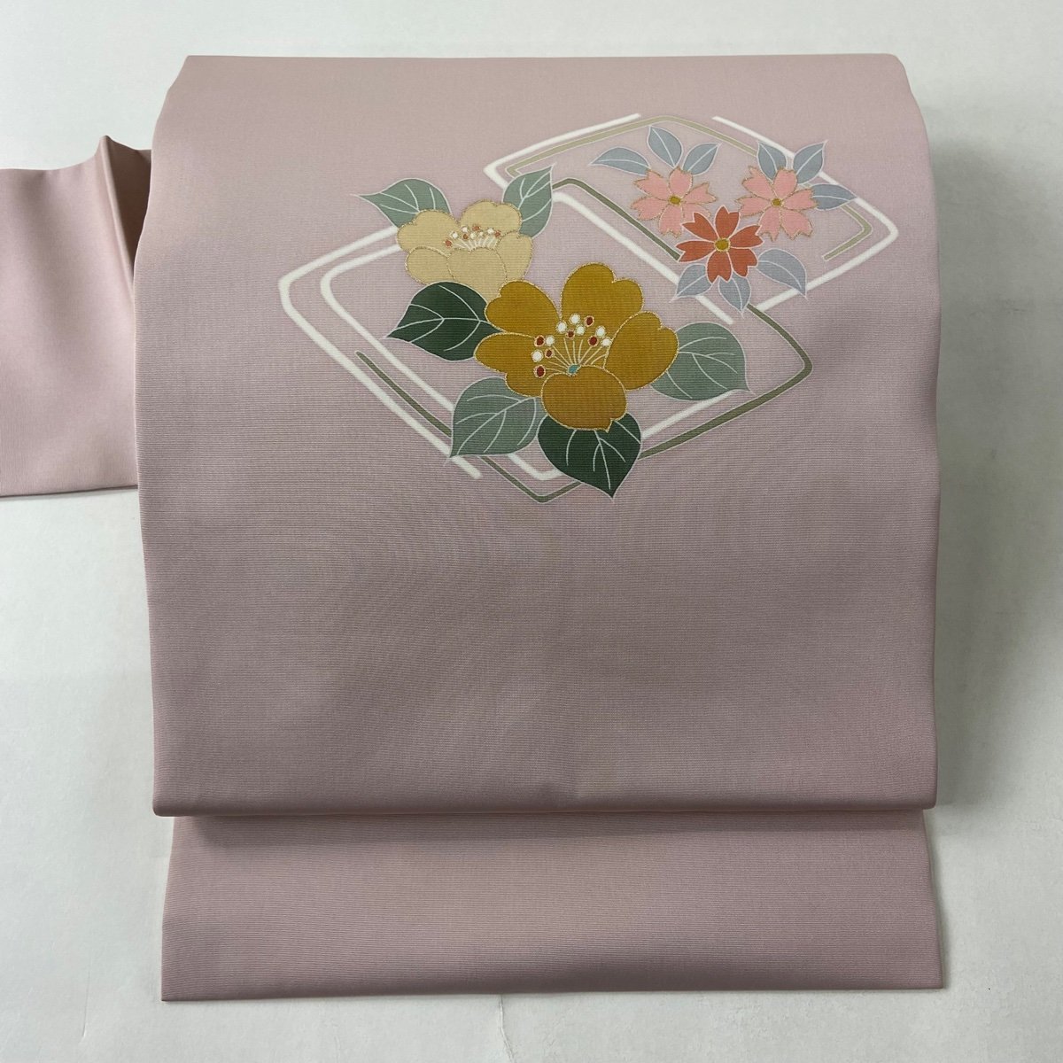 名古屋帯 美品 秀品 草花 金彩 ピンク 正絹 【中古】_バイセル 14118_1