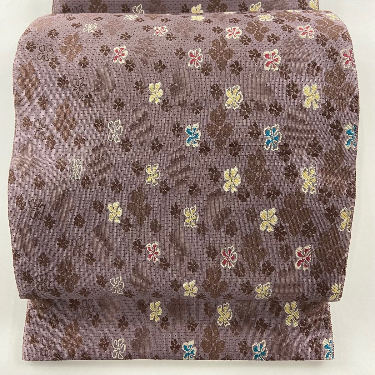 新着 花 秀品 美品 袋帯 紫 【中古】 正絹 六通 仕立て上がり - umma
