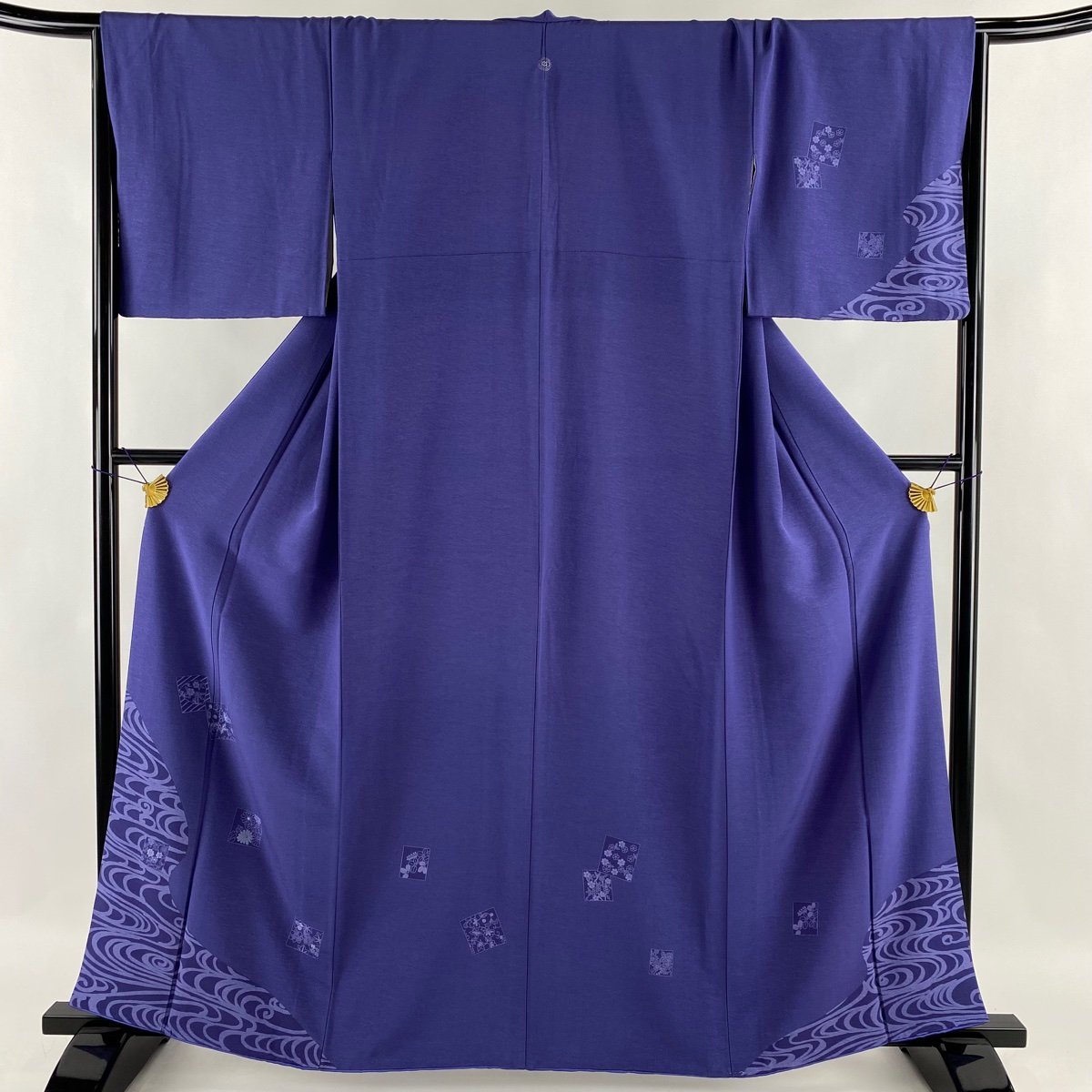 付下げ 身丈161cm 裄丈66.5cm M 袷 色紙 流水 刺繍 青紫 正絹 秀品 一つ紋 【中古】