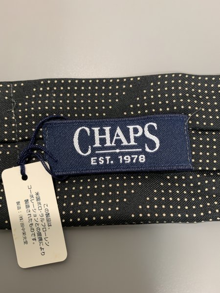 １円〜　【未使用】CHAPS　チャップス　アスコットタイ　黒　ドット　シルク　C1348_画像2