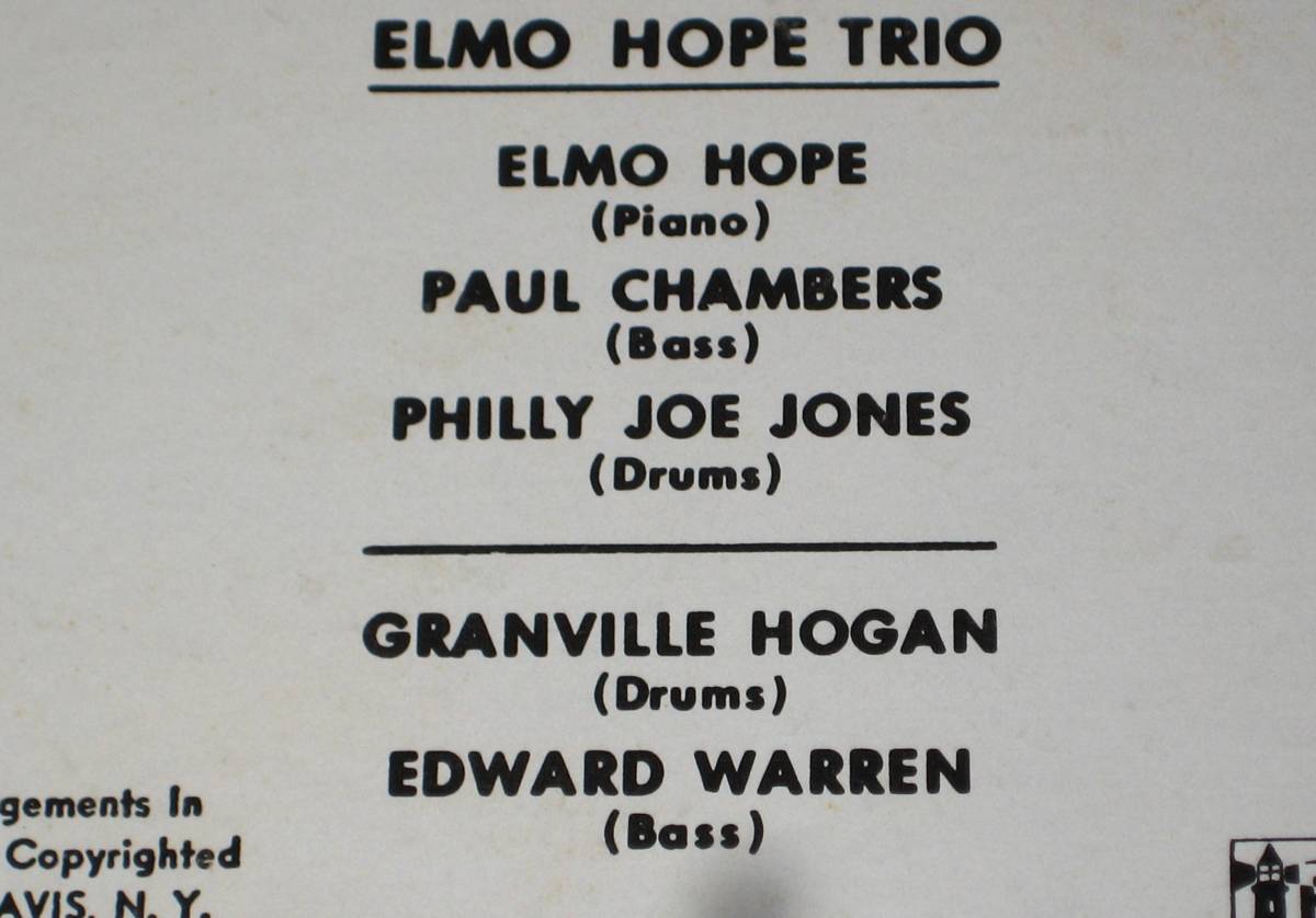 エルモホープ HIGH　HOPE！FEATURING　ELMO　HOPE　Playing　His　Own　Original　Compositions　BEACON　JJAZZ　SERIES　V.S.O.P．Records_☆パーソネル