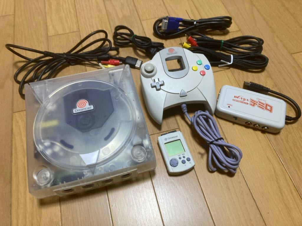 SEGA HKT-3000 ドリームキャスト本体改造品 社外品クリアーケース換装仕様&VGAアダプター/付属品一式 動作確認済み 中古品セット_写真をご確認の上ご検討下さい