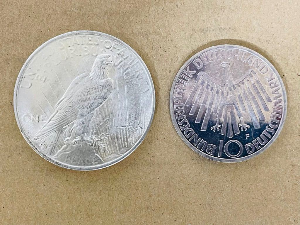 1円スタート アメリカ リバティコイン 1ドル銀貨 1923年 ドイツ ミュンヘンオリンピック10マルク銀貨　_画像2
