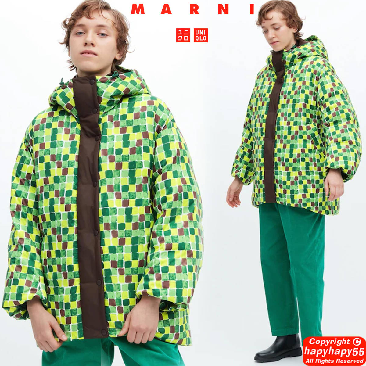 新品■UNIQLO and MARNI オーバーサイズダウンコート◆マルニ 限定コラボ かわいいビッグシルエット カラフル グラフィック柄 お洒落_画像8