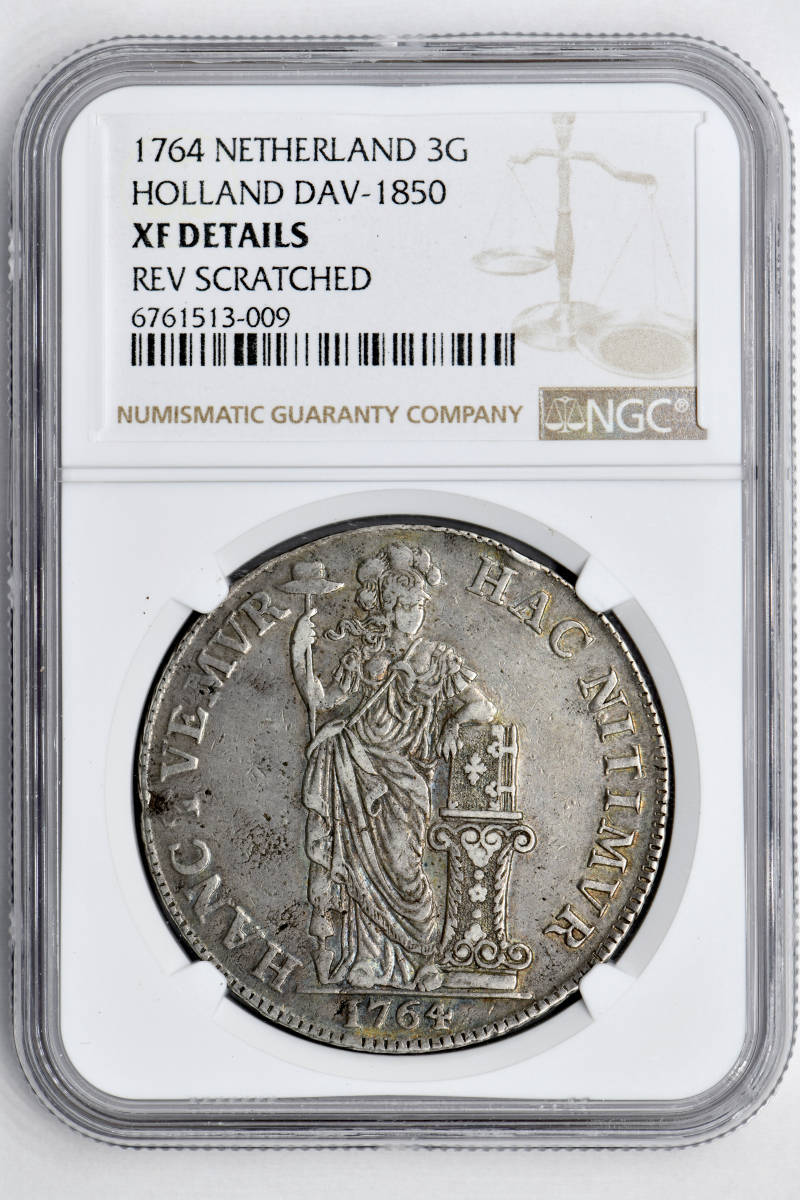 1円〜1764 オランダ 3G銀貨 NGC XF 美品 世界コイン 古銭 貨幣 硬貨 銀貨 金貨 銅貨_画像3