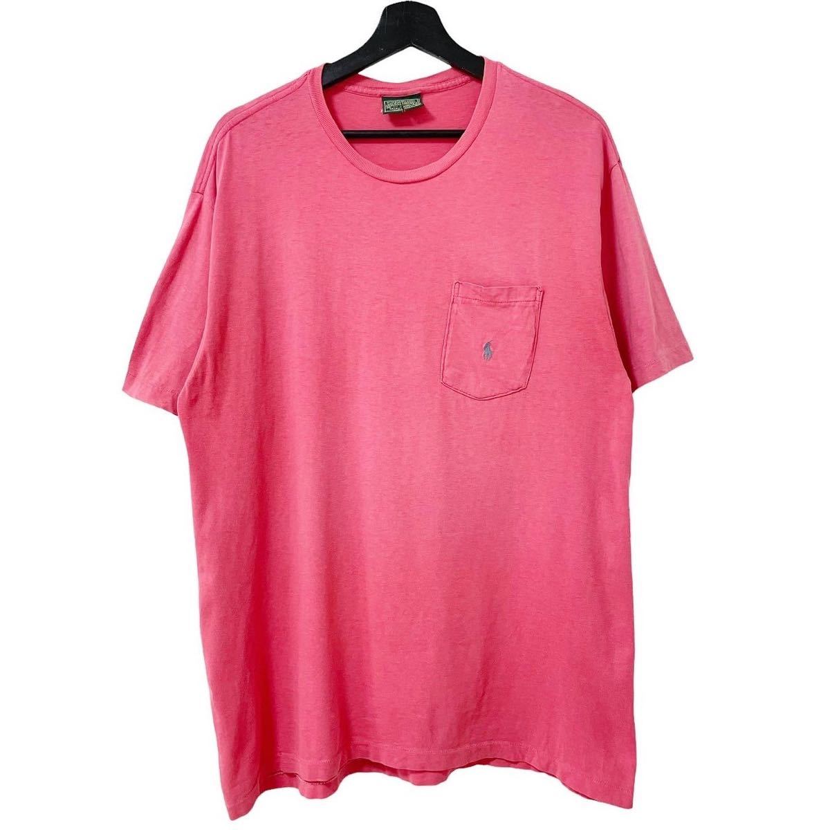 ■激レア■80s 90s USA製 RALPH LAUREN POLO COUNTRY ピンク 無地 ポケT Tシャツ M LXL相当 ラルフローレン ポロカントリー RRL ビンテージ
