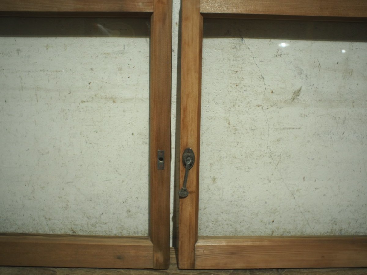 yuO0222*(2)[H46,5cm×W42,5cm]×2 листов * маленький .. размер. старый дерево рамка-оправа стекло дверь * старый двери раздвижная дверь маленькое окно lino беж .n retro Vintage S.1