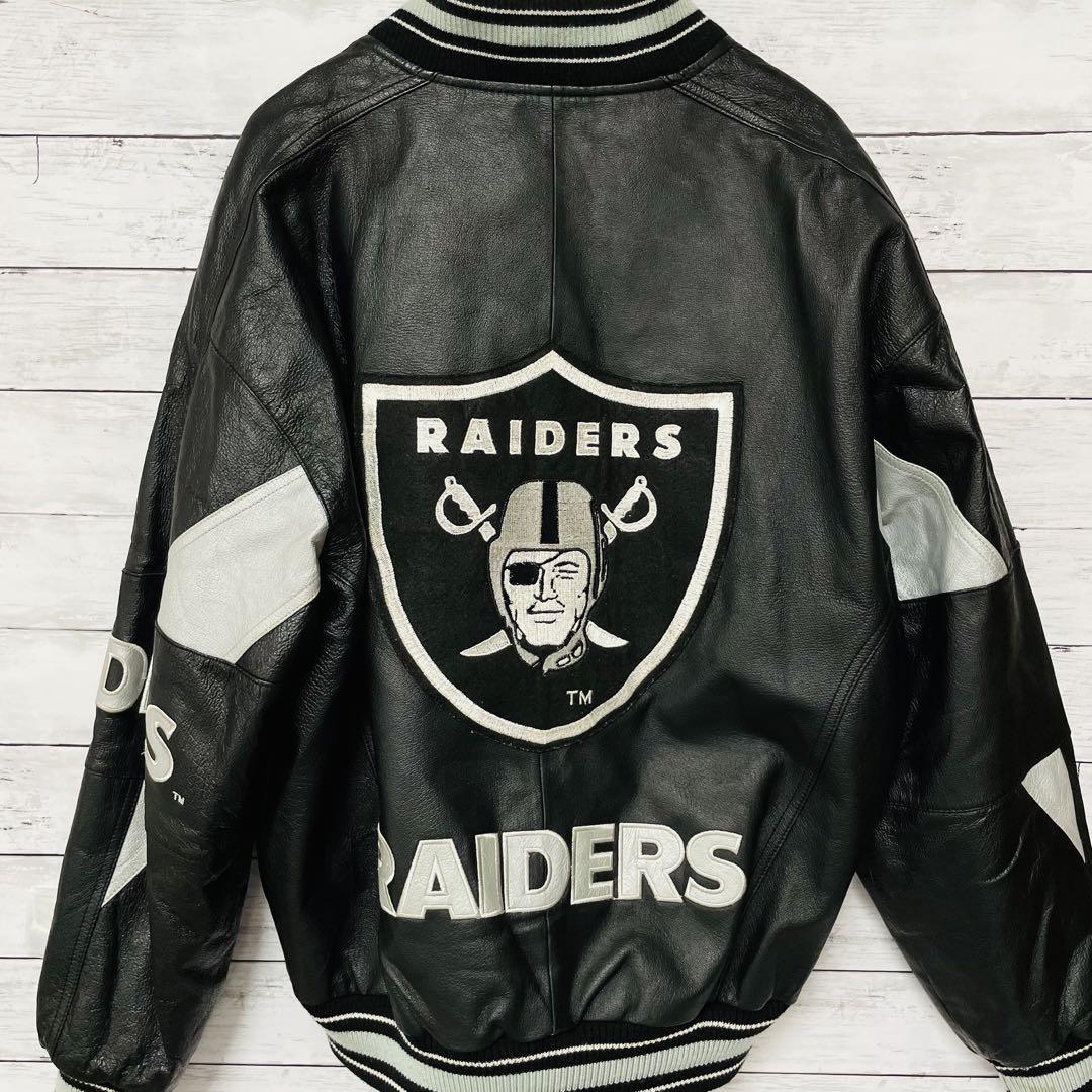 Raiders XL相当 総刺繍 レザージャケット レイダース NFL 革ジャン