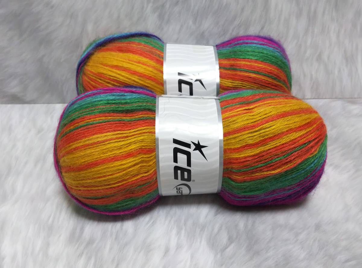 輸入　毛糸　Ice Yarns　アンゴラアクティブ　アンゴラ25％　アクリル75％　100g×2個セット　レインボーカラー　トルコ　海外　①_画像7