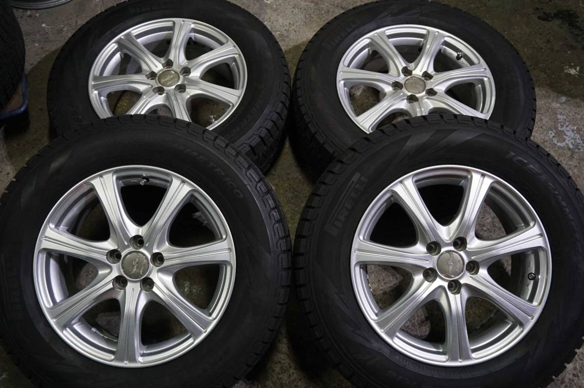 深溝８分～ピレリー ICE ASIMMETRICO 215/65R16 マナレイ EuroSpeed 6.5J +48 PCD100 フォレスター アウトバック インプレッサ XV *124c2_画像1