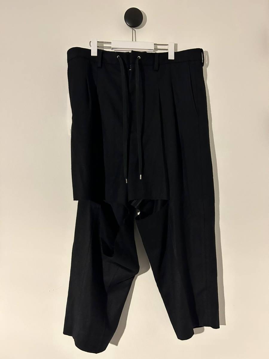 新品 22AW TAKAHIROMIYASHITA The soloist. sp.0007bAW22 wool reverse cropped baggy zipper pant / BLACK / 48_画像3