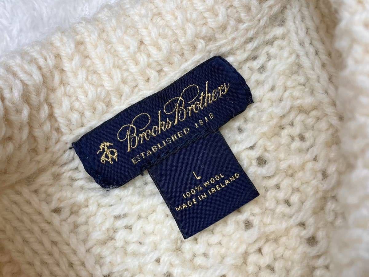 未使用品！本場アイルランド製 Brooks Brothers ブルックスブラザーズ ケーブル編み『極暖』フィッシャーマンセーター 生成り/L(UK) XL程度_画像4