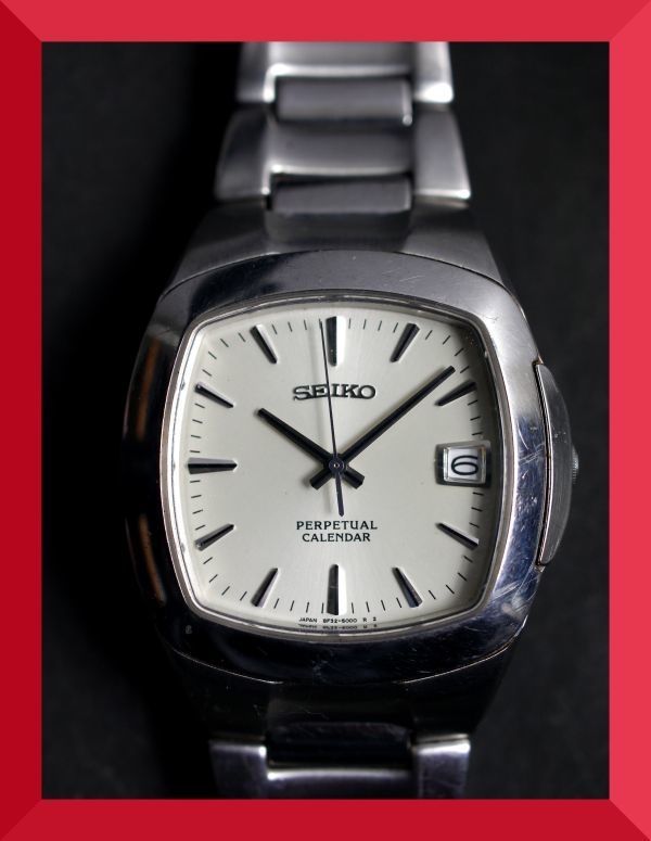 セイコー SEIKO パーペチュアルカレンダー 3針 デイト 純正ベルト 8F32-5000 男性用 メンズ 腕時計 日本製 W379_画像1