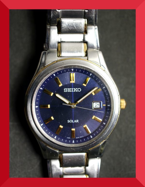 セイコー SEIKO ソーラー SOLAR 3針 デイト 純正ベルト V145-0BK0 男性用 メンズ 腕時計 W391 稼働品_画像1