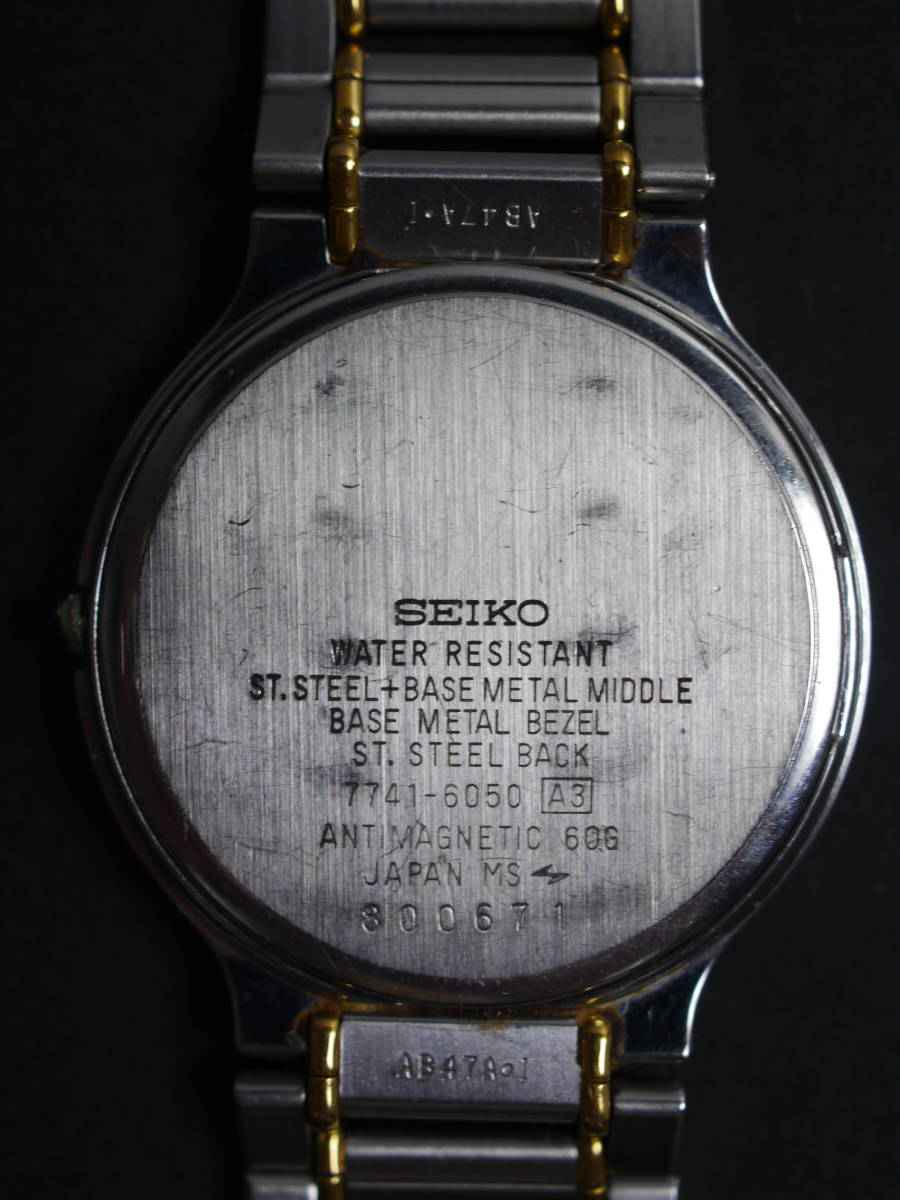 セイコー SEIKO ドルチェ Dolce クォーツ 3針 純正ベルト 7741-6050 男性用 メンズ 腕時計 W244 稼働品_画像7