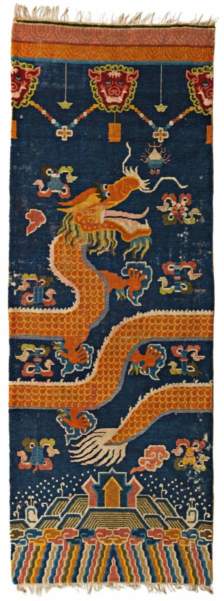 セール開催!! 高級ラグ★状態良好★寧夏 龍ピラーラグ 中国（円柱）(英語 pillar) Ningxia Dragon Pillar Rug ビンテージラグ