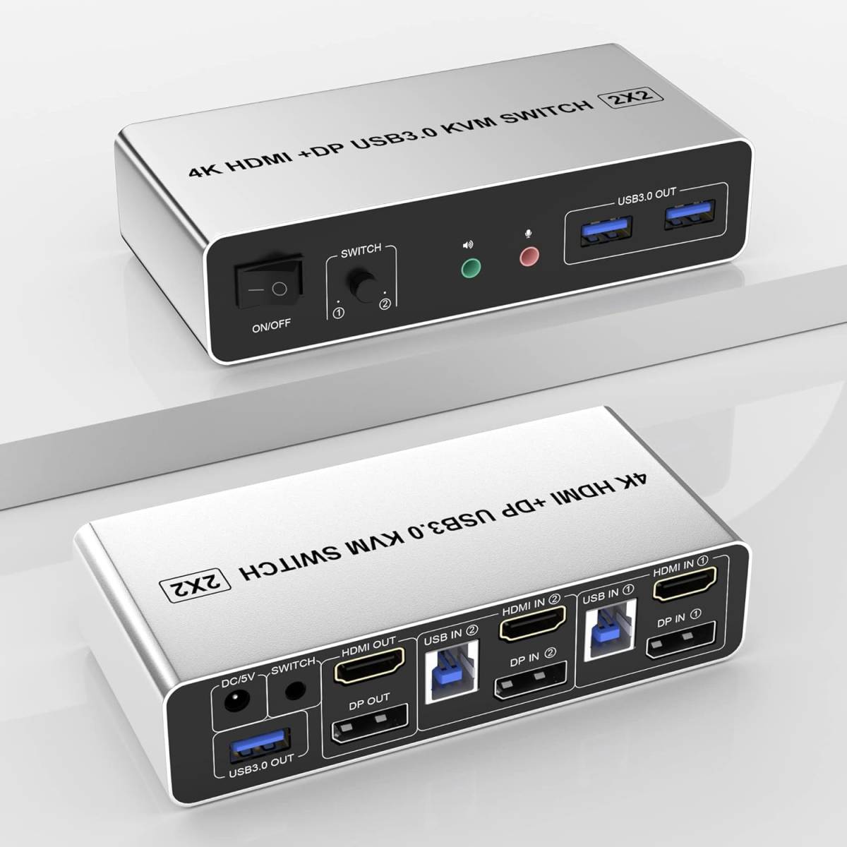 USB 3.0 HDMI デュアル モニター KVMスイッチ 2 ポート 、EDIDサポート