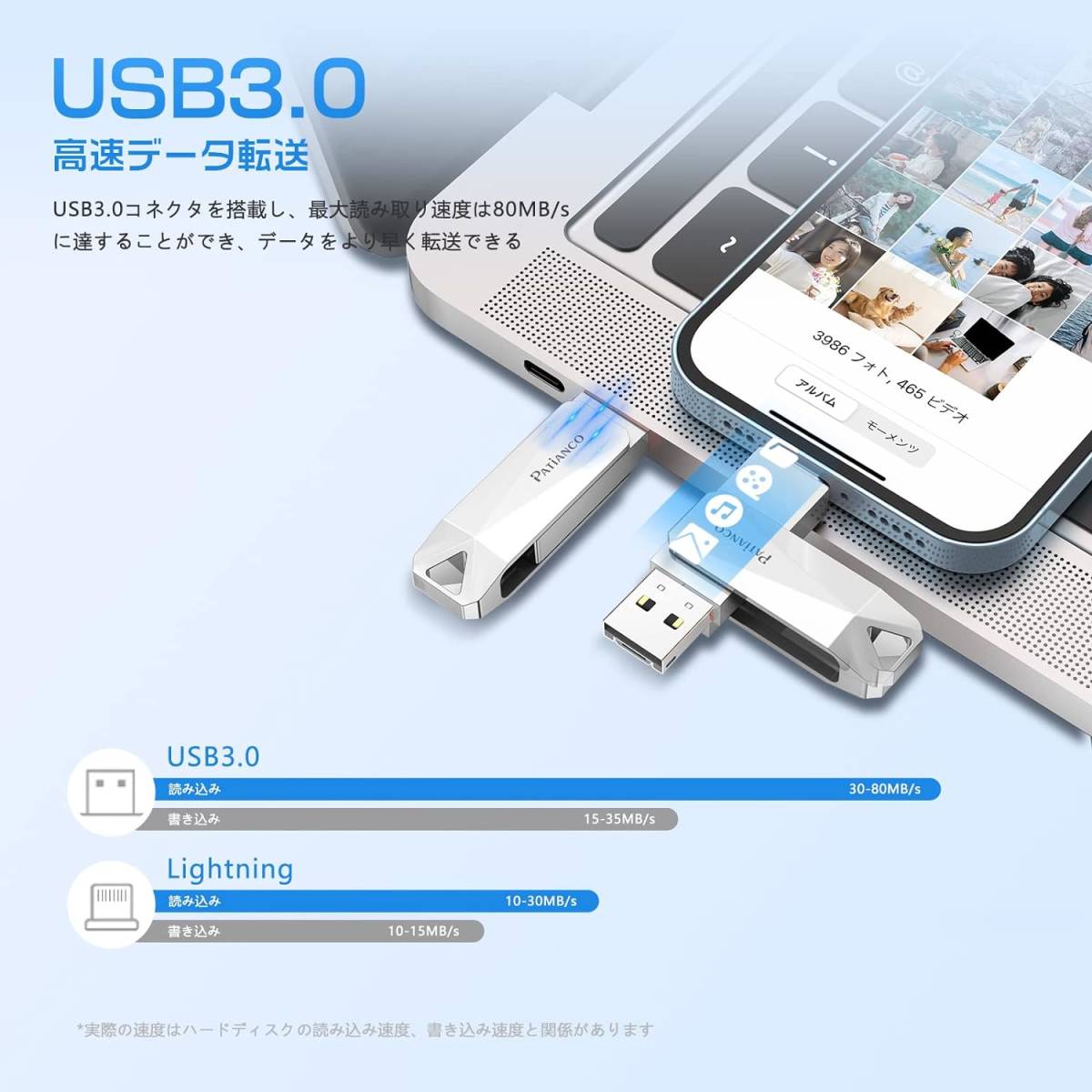 MFi認証取得 セキュリティ機能付き】iPhone用 USBメモリ 128GB 3in1 _画像6