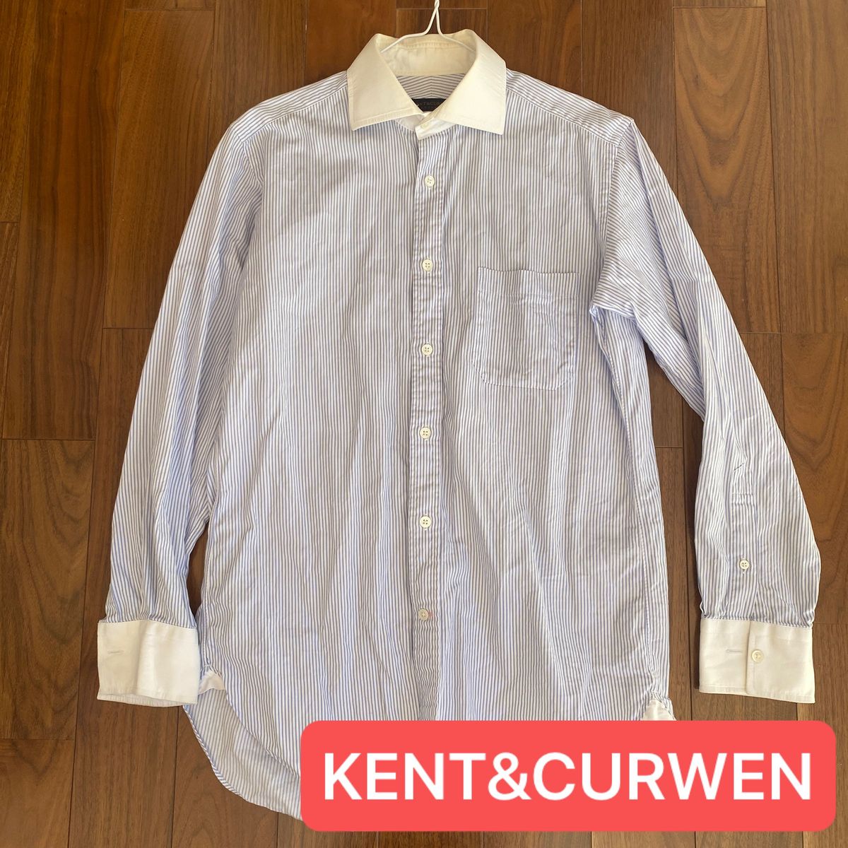 長袖シャツ ストライプ ブルー ホワイト　ケントアンドカーウェン　KENT&CURWEN