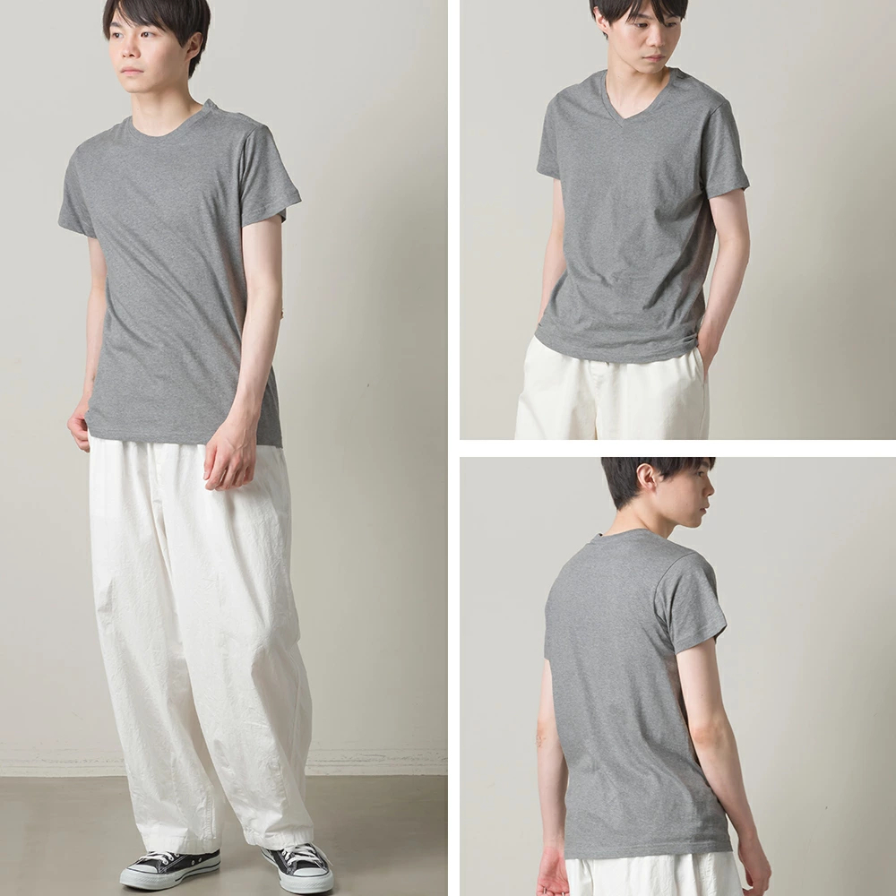 2枚組【OMNES】XL メンズ 天竺編みコットン Color:182-チャコール(クルーネック) 半袖Tシャツ アンダーウェア オーガニックコットン HAPTIC_画像1