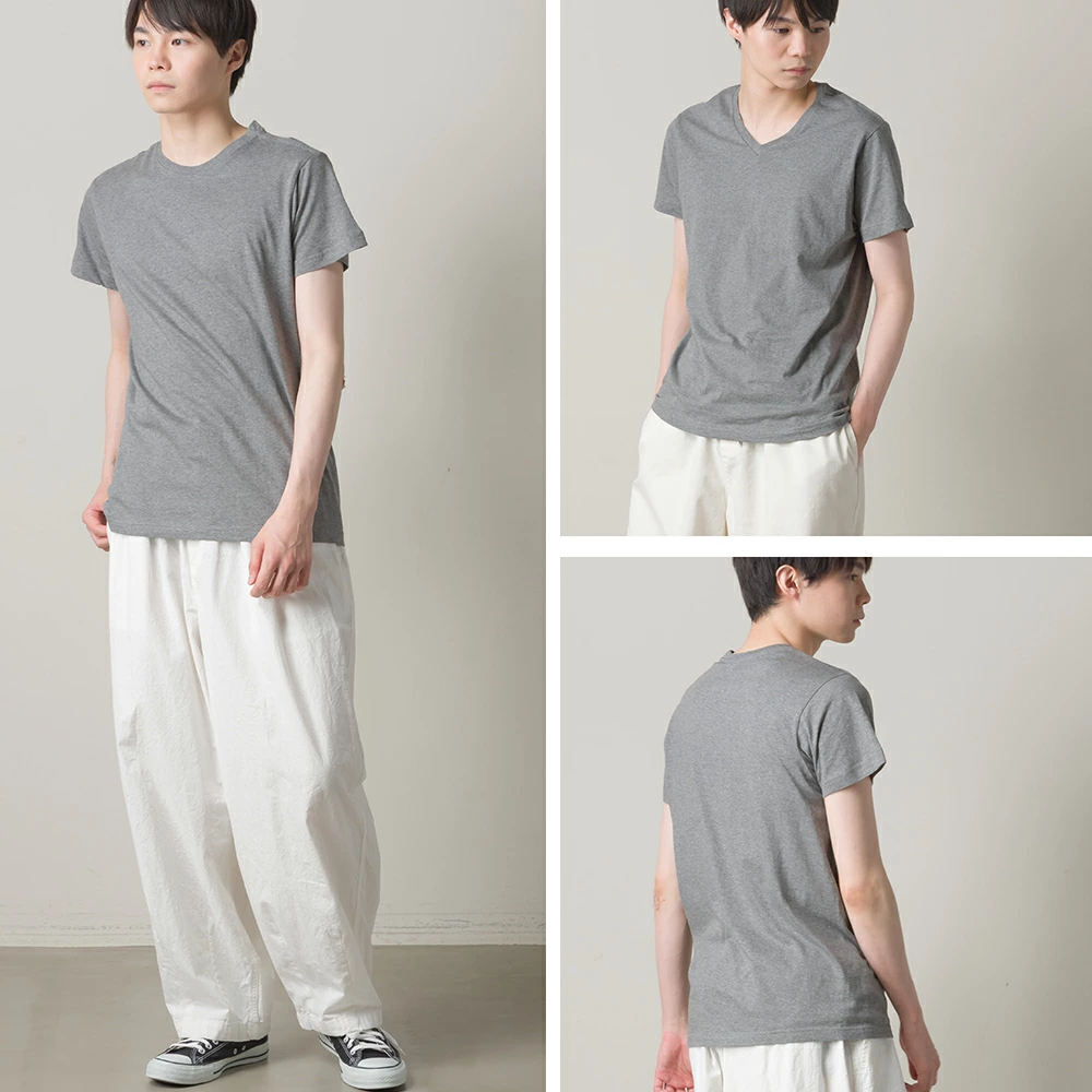 2枚組【OMNES】XL メンズ 天竺編みコットン Color:182-チャコール(クルーネック) 半袖Tシャツ アンダーウェア オーガニックコットン HAPTIC