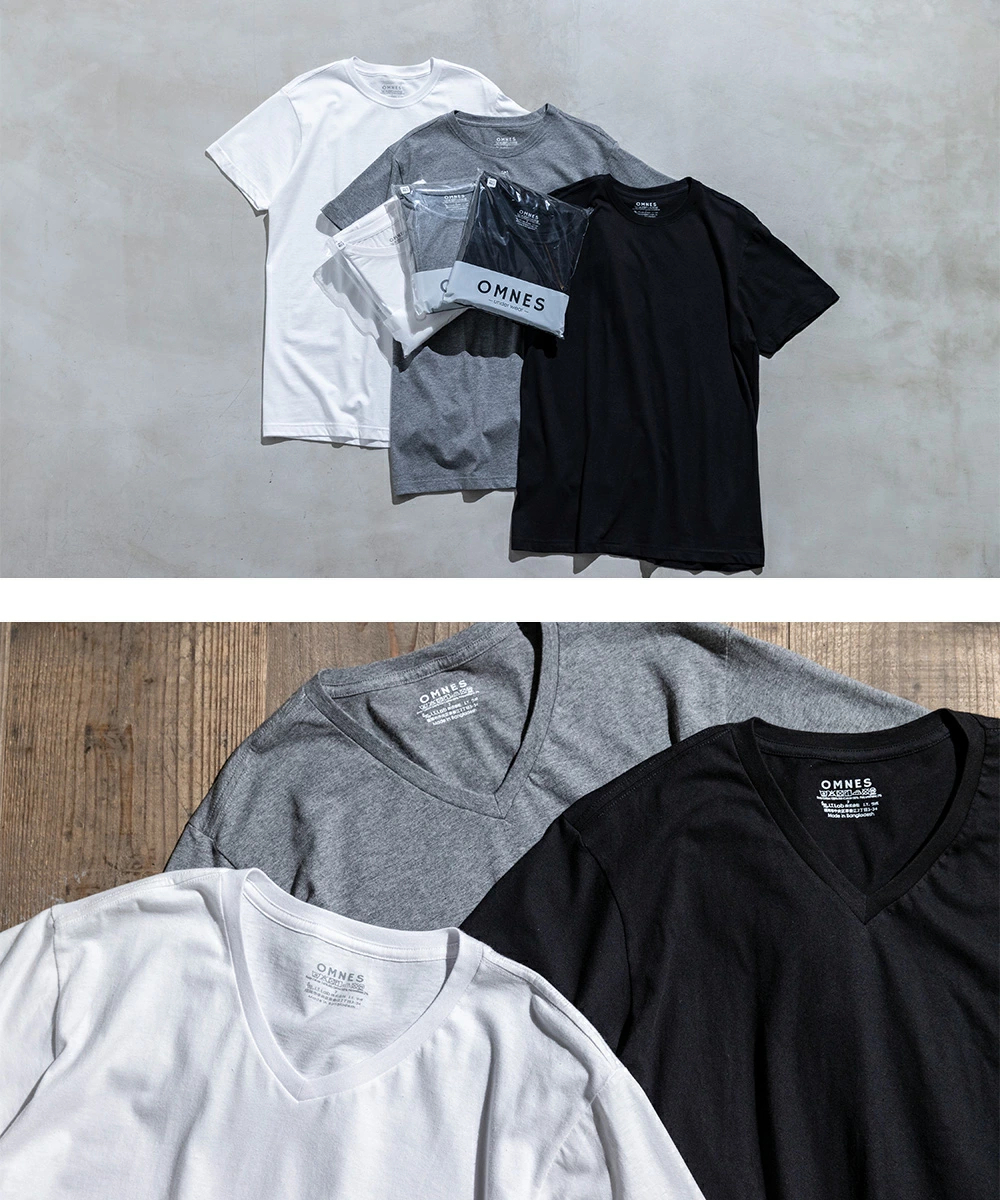 2枚組【OMNES】XL メンズ 天竺編みコットン Color:182-チャコール(クルーネック) 半袖Tシャツ アンダーウェア オーガニックコットン HAPTIC_画像7