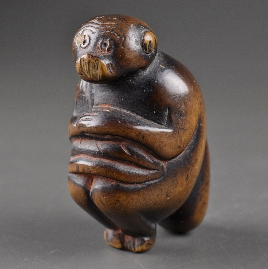 古美術品時代波鶴蒔絵木彫根付印籠箱付提げ物-印籠(小藥盒)–日本 古美術品時代波鶴蒔絵木彫根付印籠箱付提げ物-印籠(小藥盒)–日本