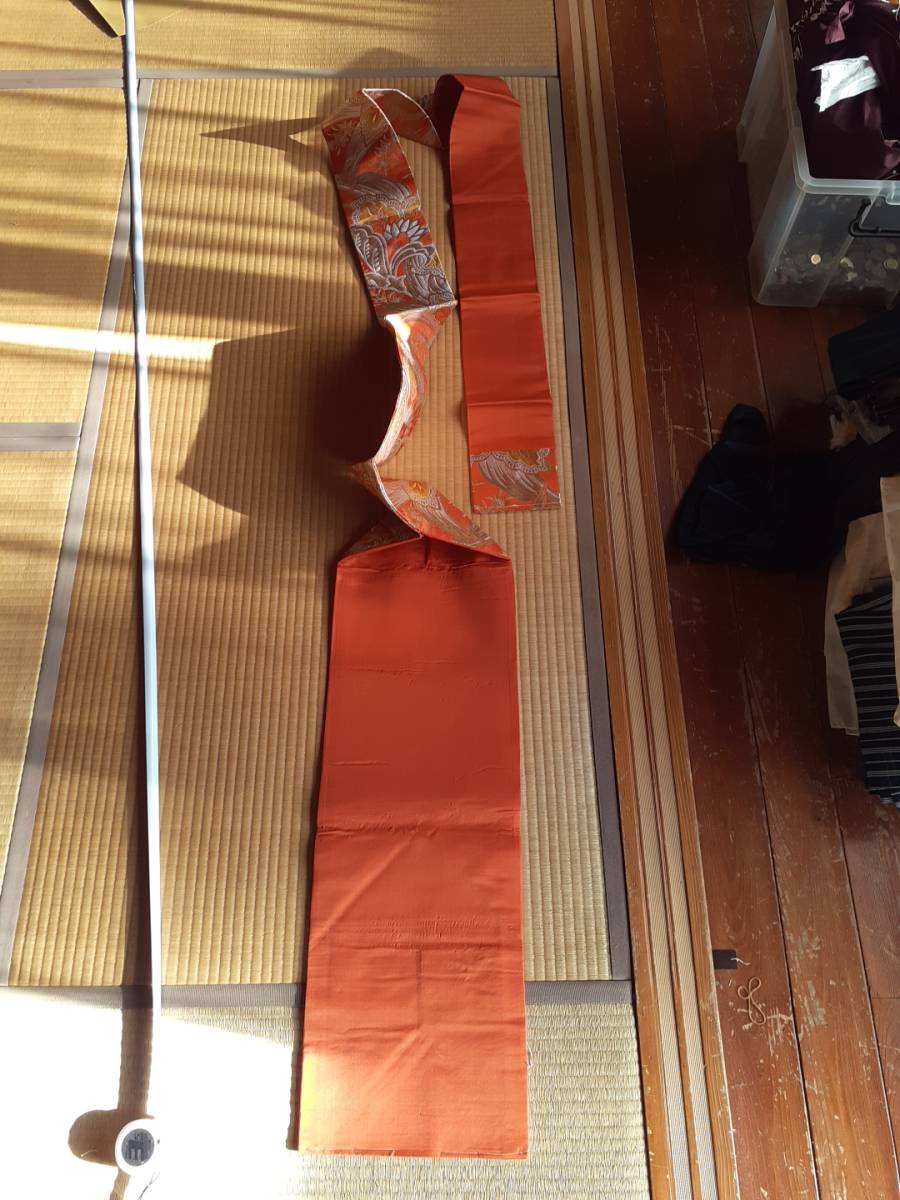 名古屋帯　オレンジ・金　幅29.5cm　大きな写真あり　1円_画像5