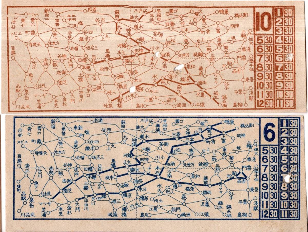 戦前昭和2・3年東京市電社内補充券2枚　渋谷駅・北品川駅・駒込橋・南千住等　鉄道切符吉徳タンス浅草劇場科学予言特別鑑定高島象山等広告_画像1