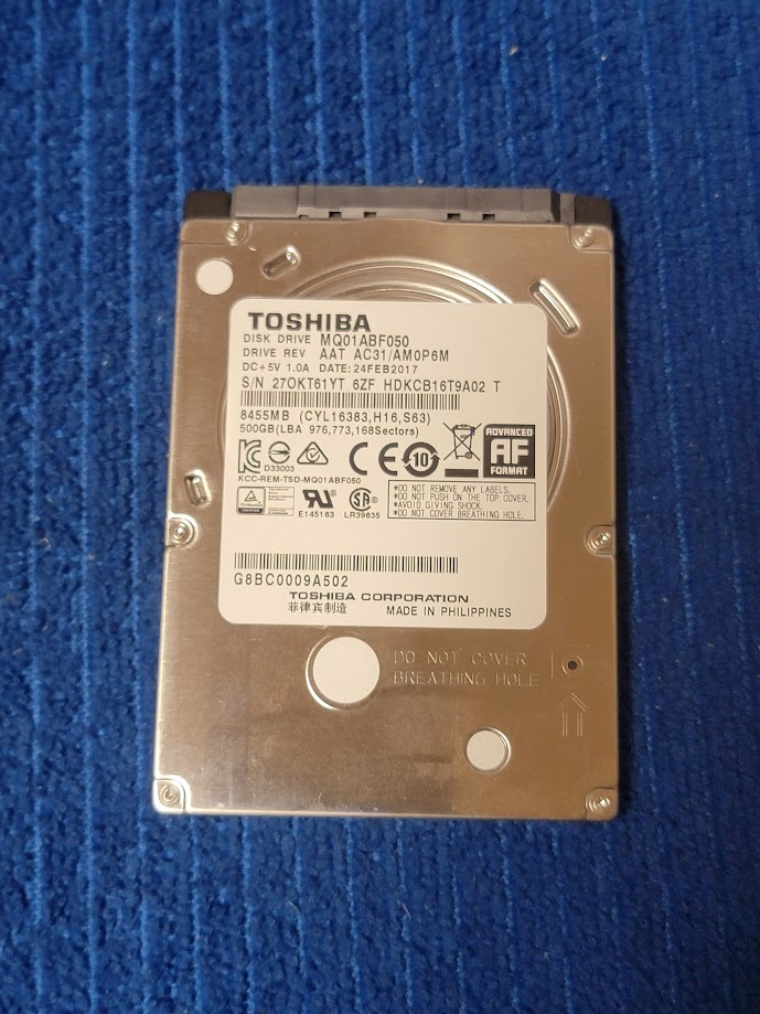 500GB 2.5インチ SATA TOSHIBA MQ01ABF050【7360時間】7mm HDD ハードディスク 中古 まとめて取引可 送料230円～_画像1