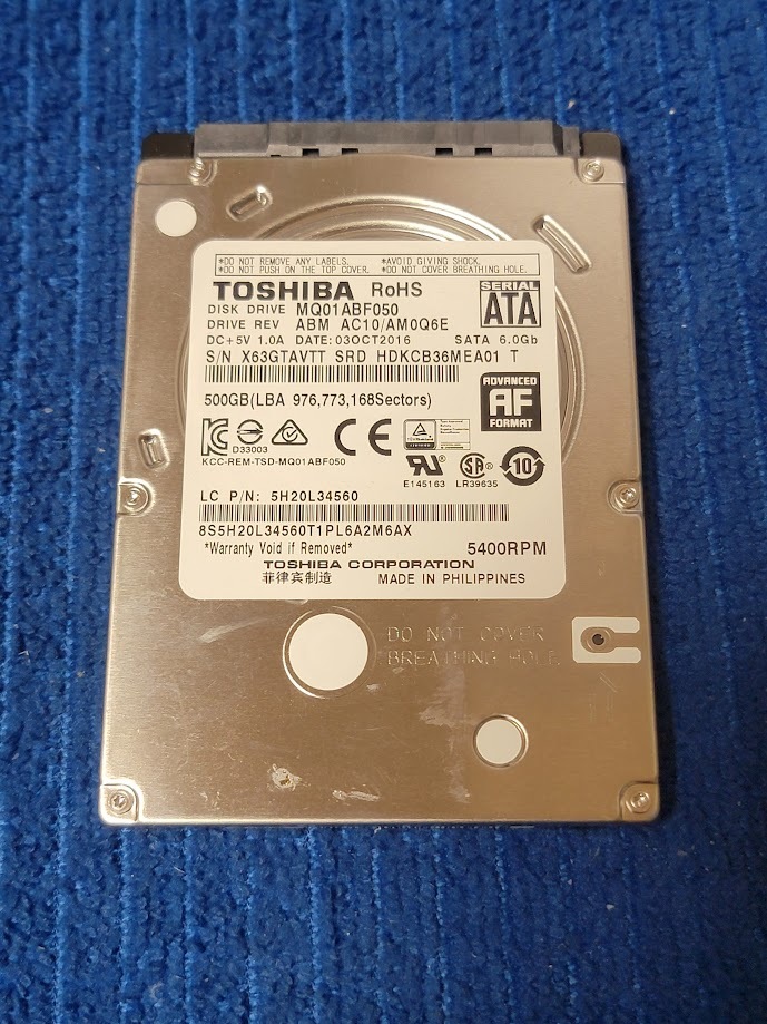500GB 2.5インチ SATA TOSHIBA MQ01ABF050【2163時間】7mm HDD ハードディスク 中古 まとめて取引可 送料230円～_画像1