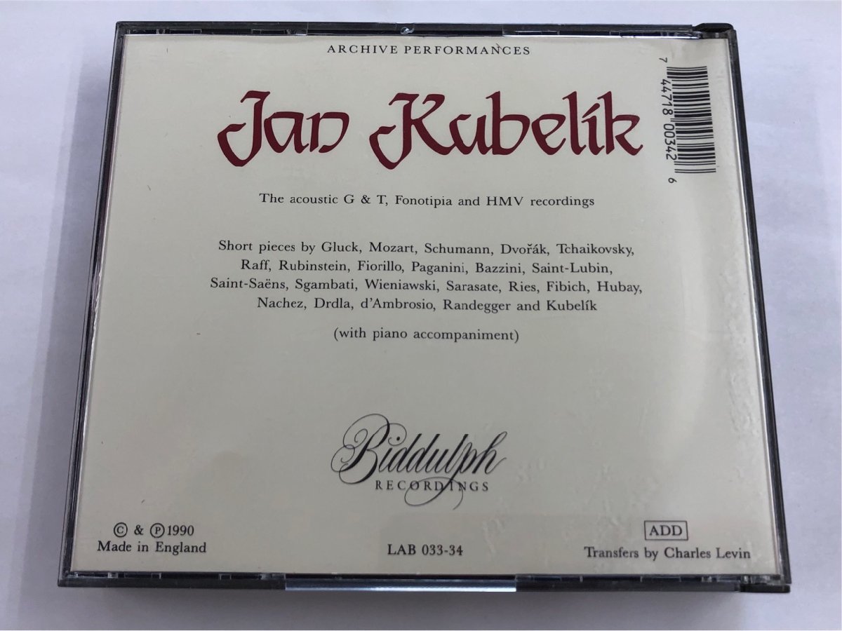 ☆ヤン・クベリーク Jan Kubelik The acoustic recordings 1902-13 Biddulph LAB 033-34 2CD_Jan Kubelik