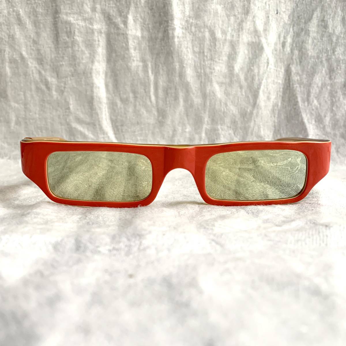 デッドストック フランス 80-90s ヴィンテージ ミラーレンズ サングラス 肉厚セルフレーム 眼鏡 赤 ウェリントン_画像2