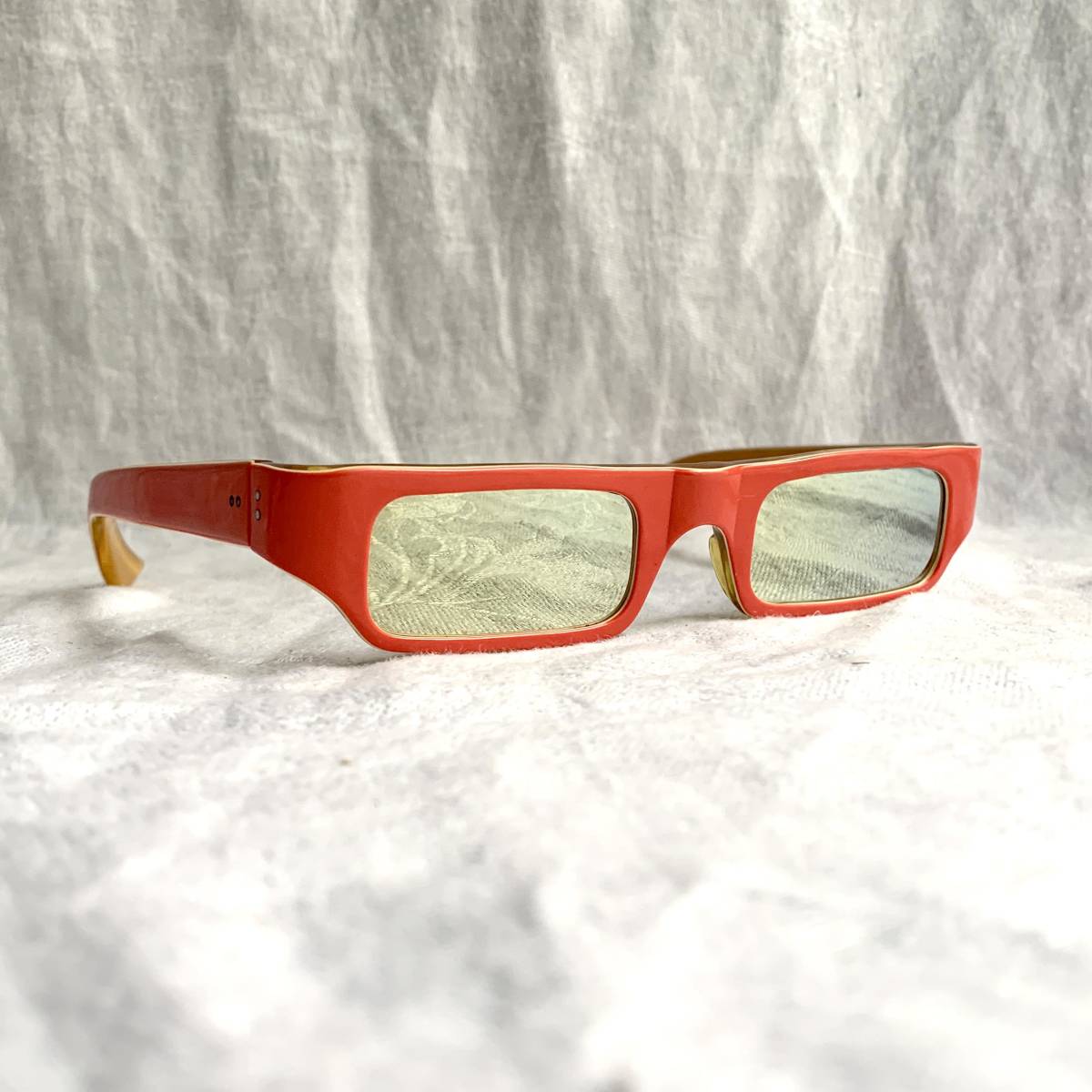 デッドストック フランス 80-90s ヴィンテージ ミラーレンズ サングラス 肉厚セルフレーム 眼鏡 赤 ウェリントン_画像1