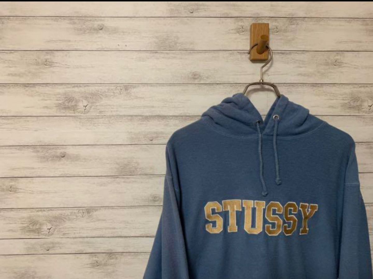 希少》ステューシー STUSSY☆パーカー L デカロゴ ブルー ネイビー-