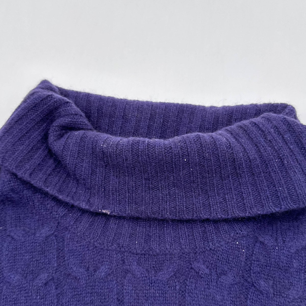 カシミヤ100％◆CASHMERE WORLD ケーブル編み風 カシミアウール 長袖 ニット タートルネック セーター LL/紫/大きいサイズ_画像3