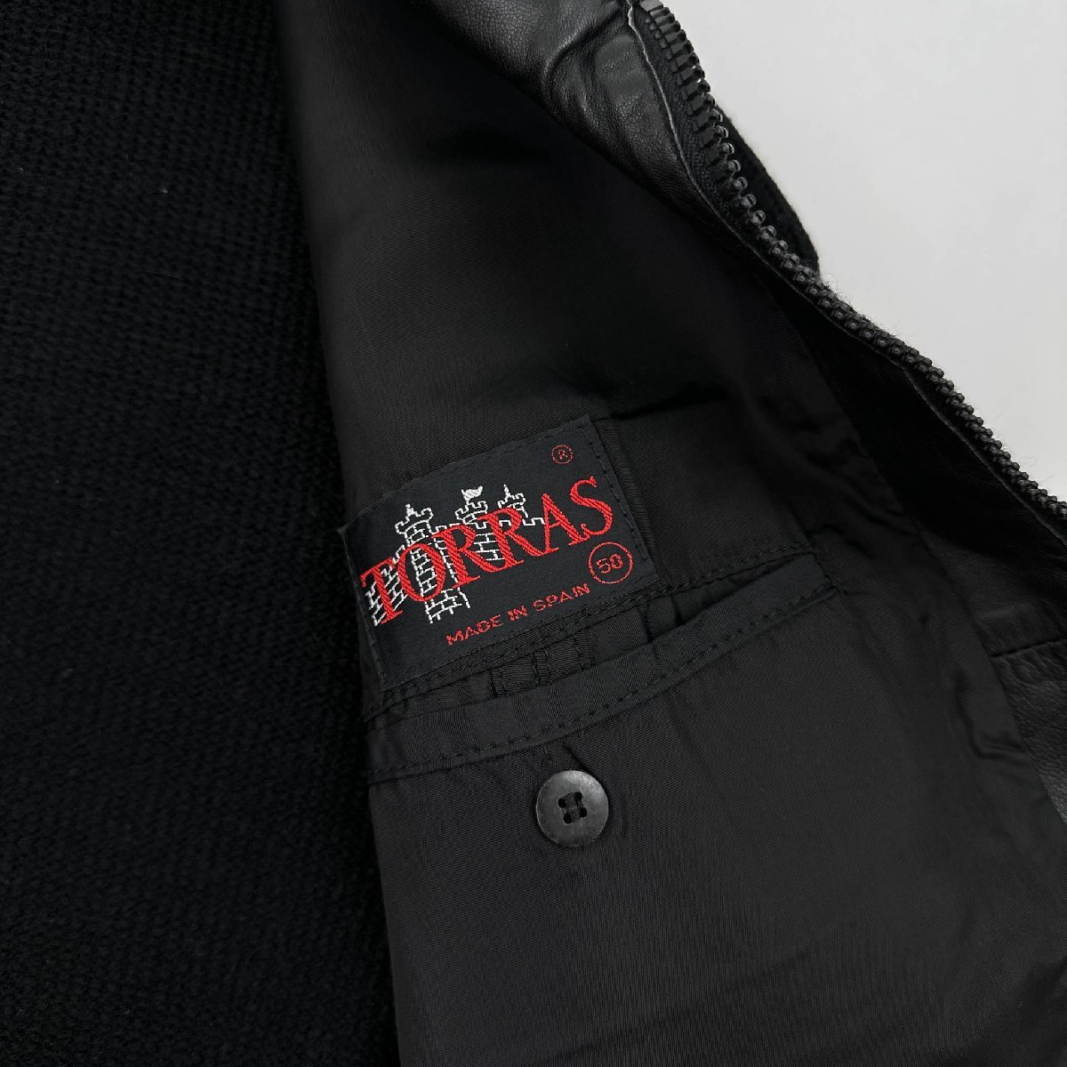 スペイン製 TORRAS トーラス 毛皮 切替 編み込み ジップアップ ニットジャケット ワーク riri zip 50/パッチワーク 男女でも ビンテージ_画像9