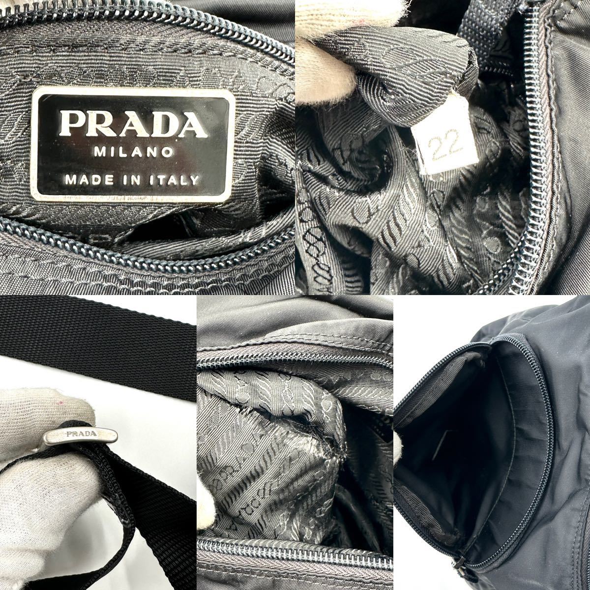 美品◎PRADA プラダ ショルダーバッグ メッセンジャーバッグ 三角ロゴ プレート テスートナイロン レザー 革 ブラック 黒 フラップ ベルト_画像10