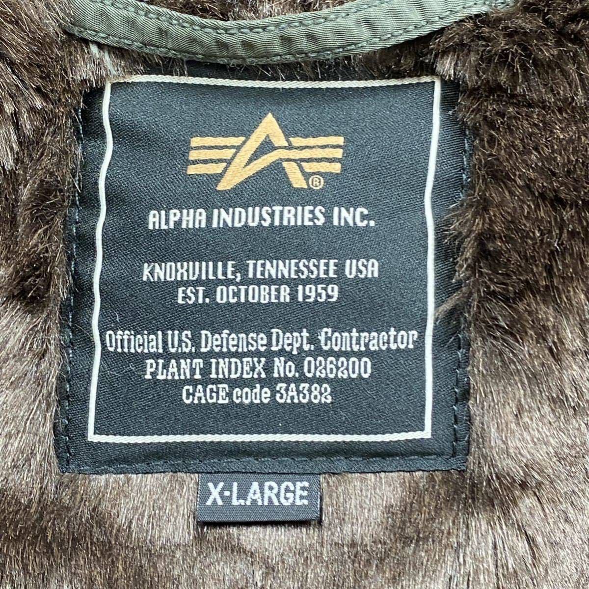 希少XL アルファ ダウンジャケット ファー裏地 ボアジャケット ランチコート 中綿 ブルゾン カーキ オリーブ Alpha Industries 秋冬_画像6