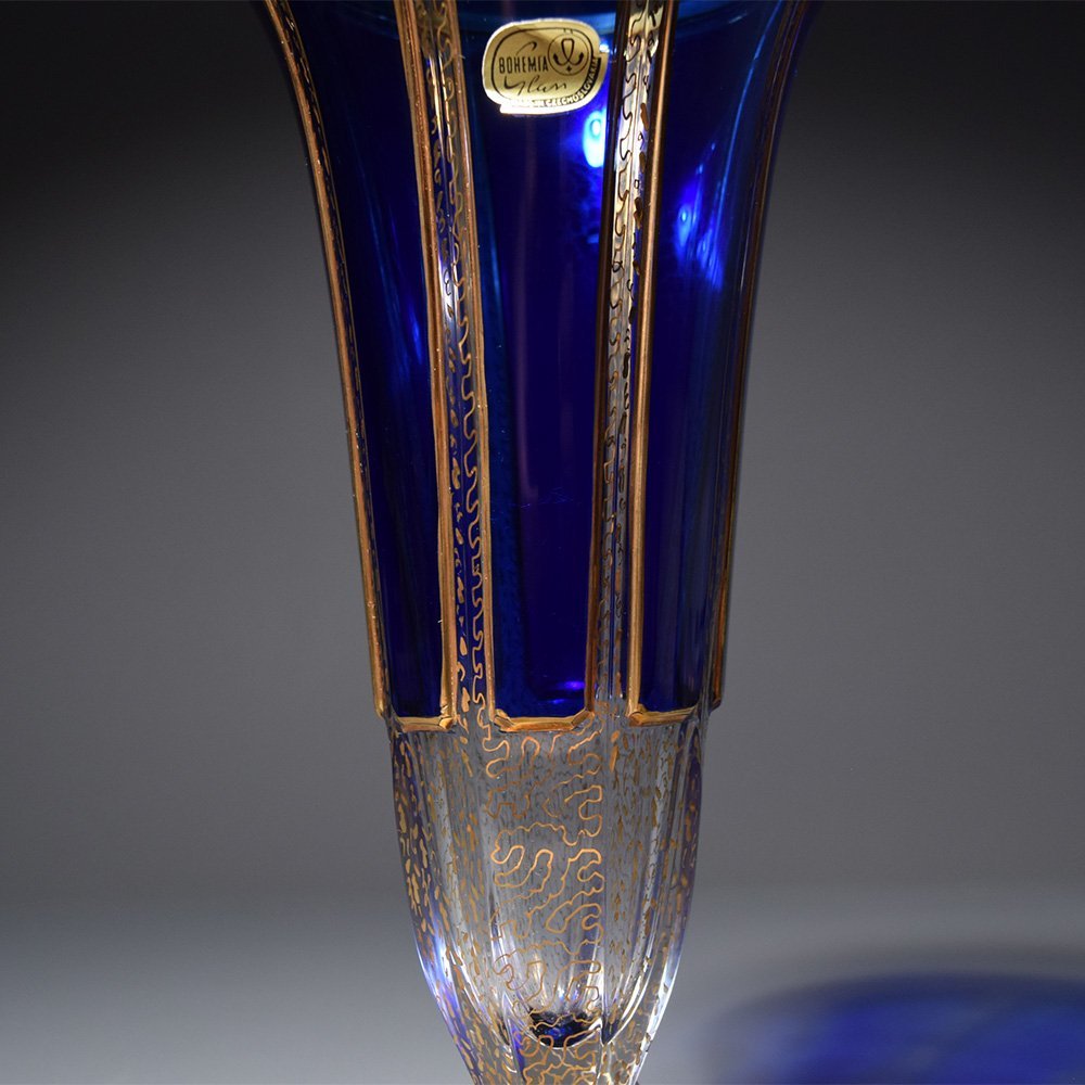 BOHEMIA ボヘミア フラワーベース 花瓶 花器 パネルリレ－フ 金彩 オブジェ 直径:約10.5cm × 高さ:約23cm_画像4