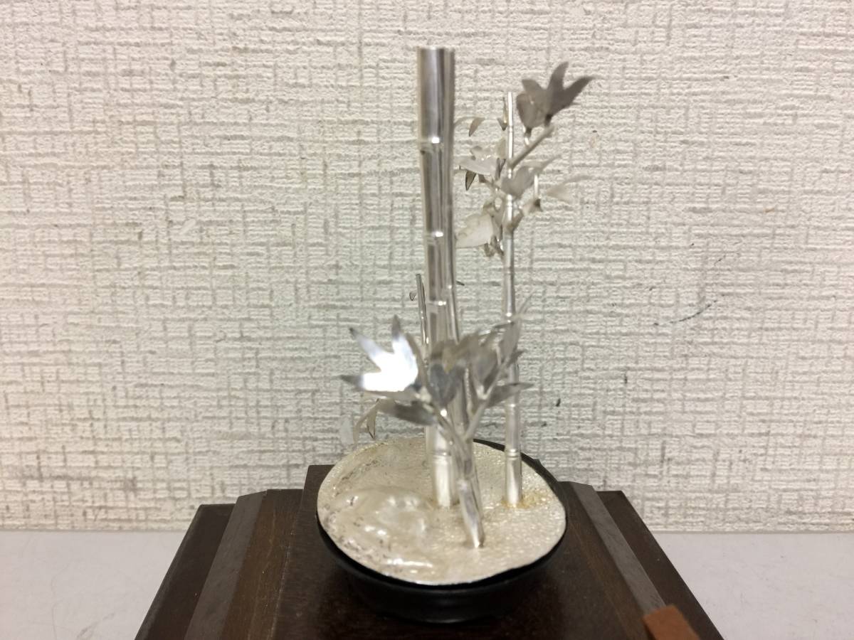 純銀製　竹　光則作　置物　ガラスケース　ケース高さ20cm　竹高さ8.4cm　　　　A6_画像5