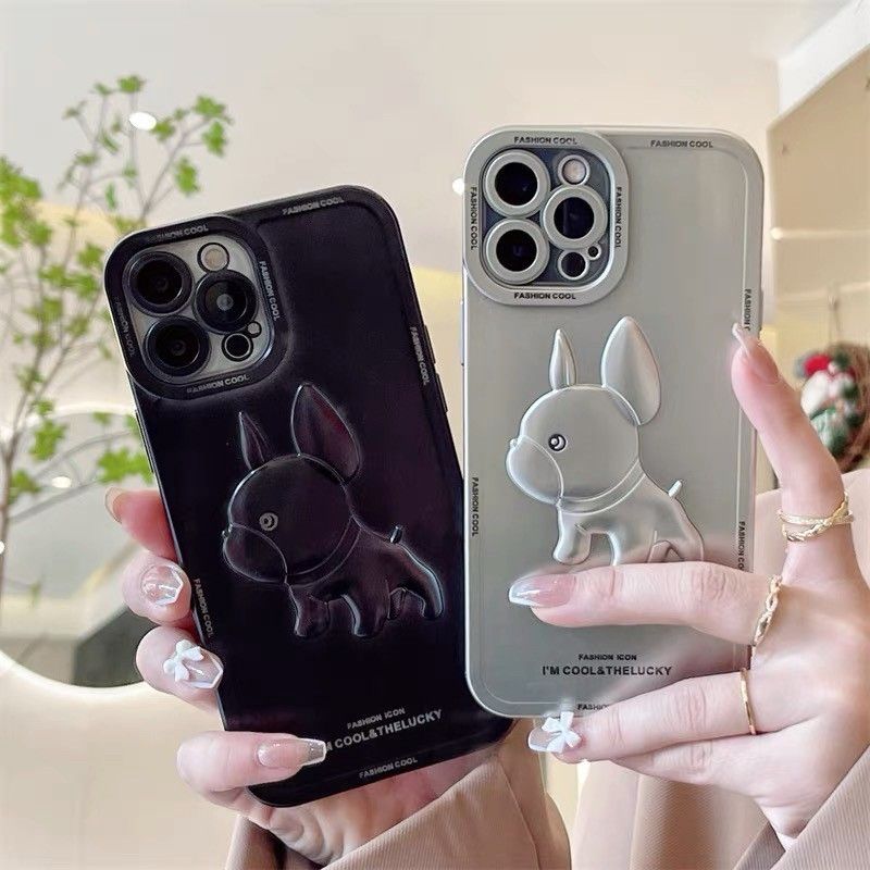 iPhoneケース　iPhone11　犬　パグ　わんちゃん　ブルドッグ　黒　ブラック