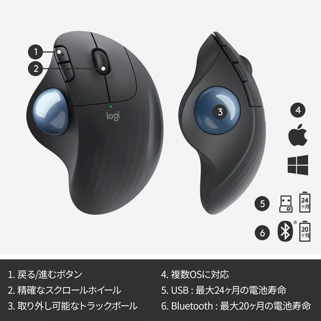 ロジクール ワイヤレスマウス トラックボール 無線 Bluetooth トラックボールマウス ワイヤレス マウス windows mac iPad 国内正規品_画像4