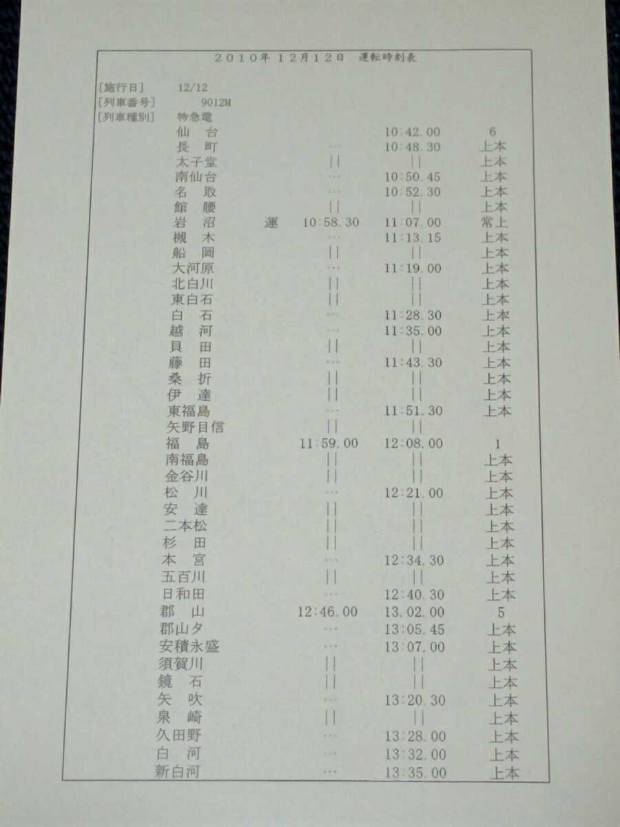 特急ひばり号　運転時刻表　上野⇒仙台　仙台⇒上野　往復分２枚セット　ＪＲ東日本_画像3