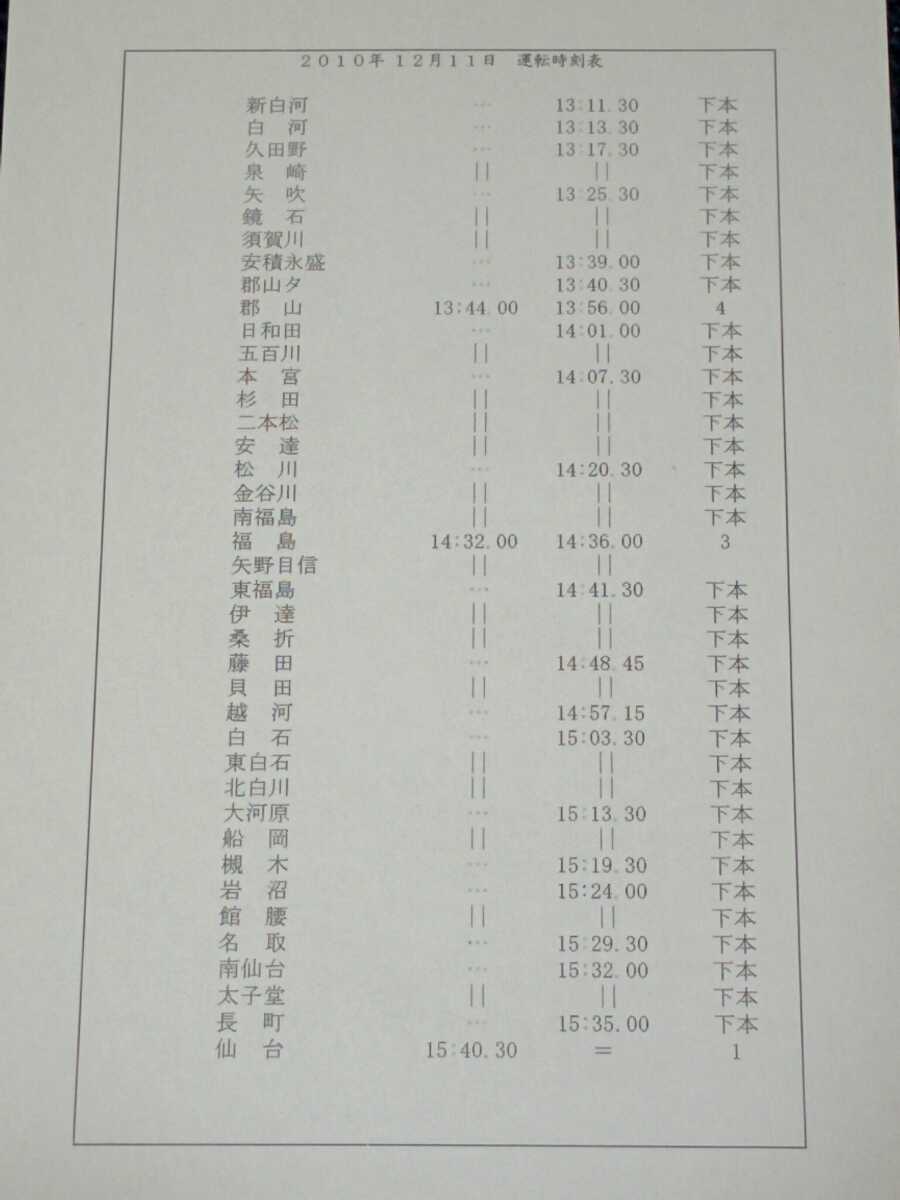 特急ひばり号　運転時刻表　上野⇒仙台　仙台⇒上野　往復分２枚セット　ＪＲ東日本_画像2