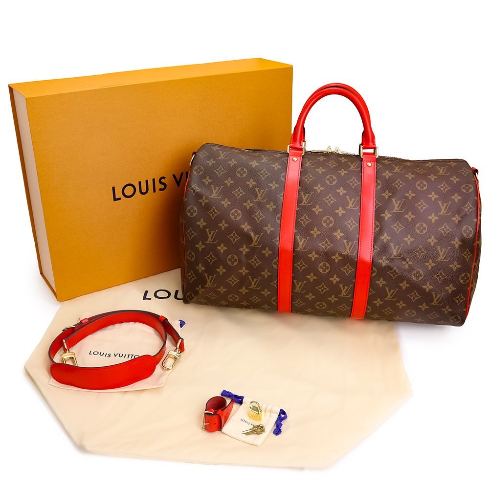 （未使用　展示品）ルイ ヴィトン LOUIS VUITTON キーポル バンドリエール 50 2WAY ボストンバッグ モノグラム ポピーレッド 茶 赤 M44740_画像2