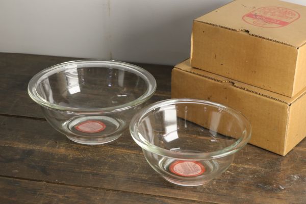 未使用 PYREX パイレックス ガラス ボウル 2点 小中 耐熱ガラス食器 ボール 調理器具 No2702_画像1